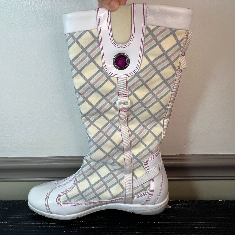 Timberland Tall Plaid Racing Rare Boots Women Size 8M Leather Vintage Mod Biking - Picture 10 of 13
